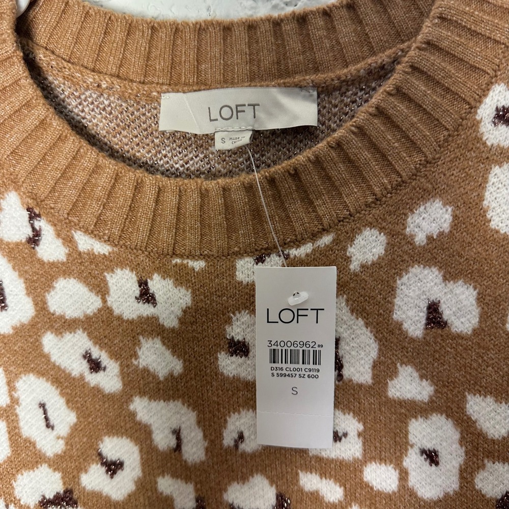 LOFT Leopard Print Sweater Dress Mini Long Sleeve Crew Neck Women Size S - Picture 3 of 4